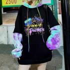 Graphic Print Tie-dye Drawstring Hoodie