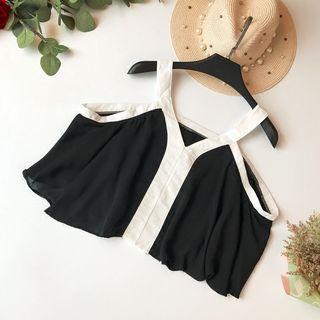 Cold Shoulder V-neck Chiffon Top