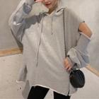 Elbow-cutout Hoodie Gray - One Size