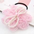 Multifunctional Chiffon Pearl Bow Hair Band + Hair Pin + Brooch -pink One Size