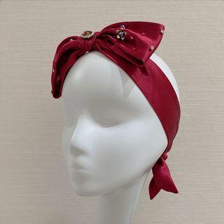 Rhinestone Bow Wedding Headband Wine Red - One Size