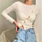 Buttoned Knit Top Beige - One Size