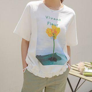 Fleur Printed Drawcord-hem T-shirt