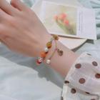 Gemstone Faux Pearl Bracelet 03 - Orange & White & Khaki - One Size