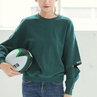 Lettering Embroidered Cutout-sleeve Loose-fit Pullover