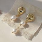 Asymmetrical Beaded Drop Earring 1 Pair - A579 - One Faux Pearl & Two Faux Pearl - Gold - One Size