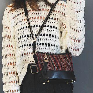 Stitched Woven Panel Crossbody Bag