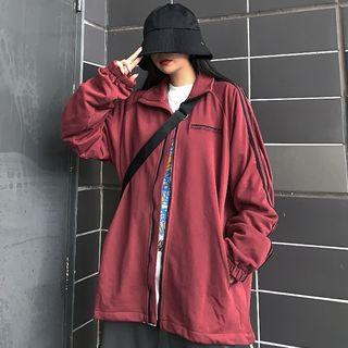 Couple Matching Striped Zip Jacket Black - One Size