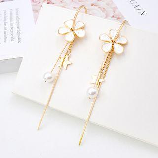 Faux Pearl Flower Fringed Earring 1 Pair - Gold - One Size
