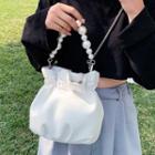 Faux Pearl Strap Shirred Bucket Bag