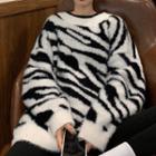 Zebra Print Furry Sweater