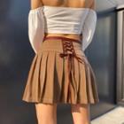Lace Up Mini A-line Pleated Skirt