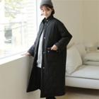 Flap-pocket Snap-button Long Padded Coat Black - One Size