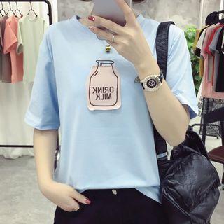 Milk Carton Applique Elbow Sleeve T-shirt