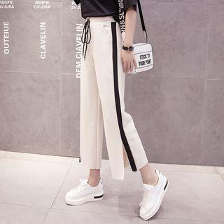Cropped Wide-leg Contrast-trim Sweatpants