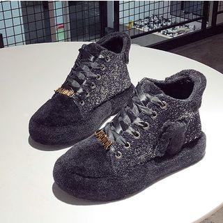 Glittered Panel Fleece High-top Sneakers