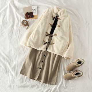 Fleece Loose-fit Toggle Coat / Buttoned Skirt