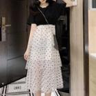 Short-sleeve Dotted Midi Layered Dress / Blazer