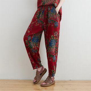 Floral Print Harem Pants Red - One Size