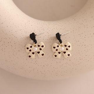 Bow Drop Earring 1 Pair - Black & White - One Size