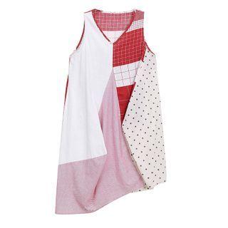Sleeveless Patch Work A-line Dress Red - One Size