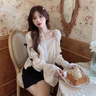 Long-sleeve Ribbon Top As Shown In Figure - One Size