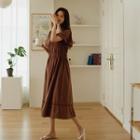 Bell-sleeve Lace-trim Long Dress