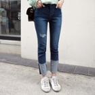Frayed Turn-up Hem Straight-cut Jeans