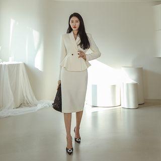 Set: Shawl-lapel Peplum Blazer + H-line Midi Skirt