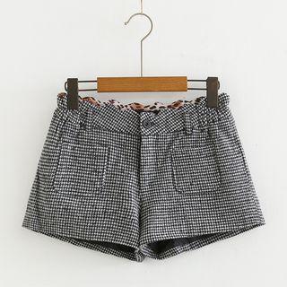 Scallop Trim Houndstooth Hot Pants