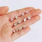Set Of 6: Animal Stud Earring 1 Pair - Silver - One Size