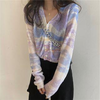 Tie Dye Cardigan Gradient - Purple & Blue & White - One Size