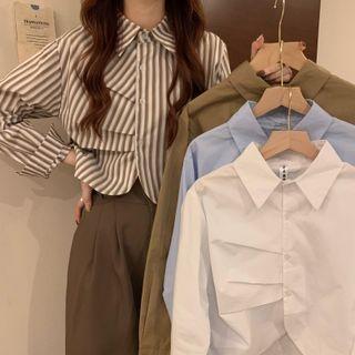 Long-sleeve Asymmetric Cropped Shirt