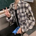 Plaid Oversized Shirt Plaid - Black & White - One Size