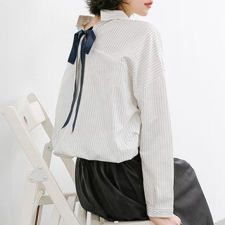 Pinstriped Bow-back Shirt White - One Size