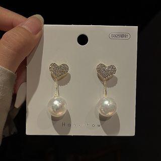 Heart Faux Pearl Drop Earring 1 Pair - White & Gold - One Size