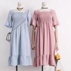 Square-neck Ruffled-trim Midi Dress