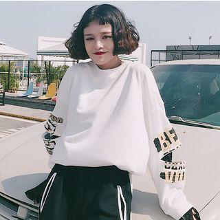 Distressed Long-sleeve Print Sweatshirt