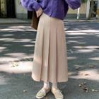 High-waist Plain Pleated Midi Slit Skirt