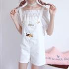 Short-sleeve Frill Trim Top / Embroidered Jumper Shorts