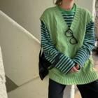 Striped Sweatshirt / Cable-knit Vest