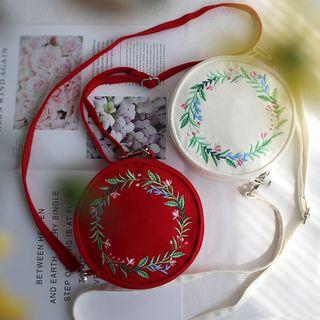 Flower Embroidered Circle Crossbody Bag