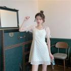 Puff-sleeve Dotted Chiffon Dress