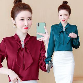 Ribbon Bow Satin Blouse
