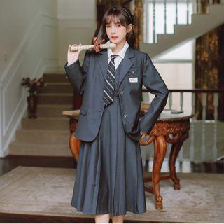 Plain Shirt / Striped Neck Tie / Overall Dress / Blazer / Set