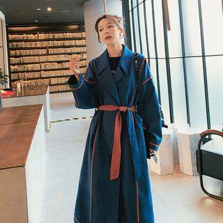 Contrast Trim Open Front Maxi Coat