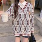 Couple Matching Argyle Print Sweater / Knit Vest / A-line Skirt / Blouse / Set