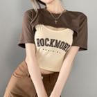Set: Lettering Camisole Top + Short-sleeve Cropped T-shirt
