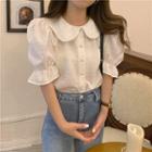 Puff-sleeve Collar Blouse White - One Size