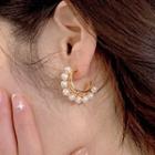 Faux Pearl Layered Open Hoop Earring 1 Pair - 925 Silver - Gold - One Size